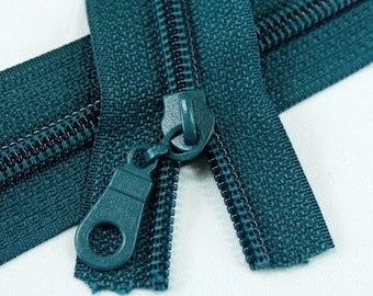 Size #5 Teal Zipper with teal coil - 5 yards & 15 Regular (Donut) Zipper Pulls