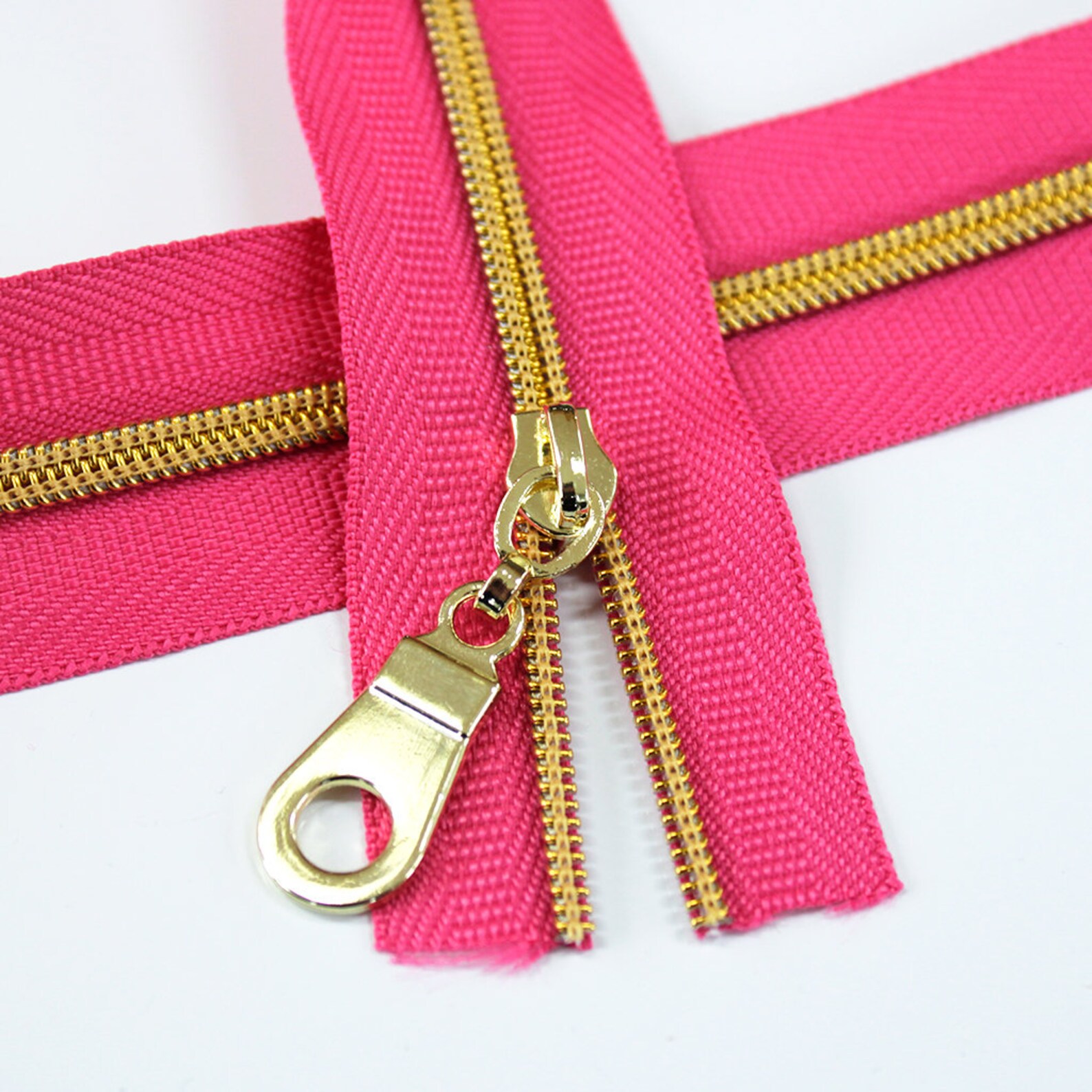 Size 3 Fuchsia Zipper with Gold Coil Nylon Coil Zippers by Etsy