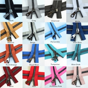 GUNMETAL Coil Nylon Coil Zippers Kits, #5 Zipper Tape, Bag Zippers, Zippers by the yard, 5yds & 15 Pulls