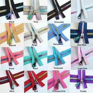 RAINBOW Coil Nylon Coil Zippers Kits, #5 Zipper Tape, Bag Zippers, Zippers by the yard, 3yds & 9 Pulls