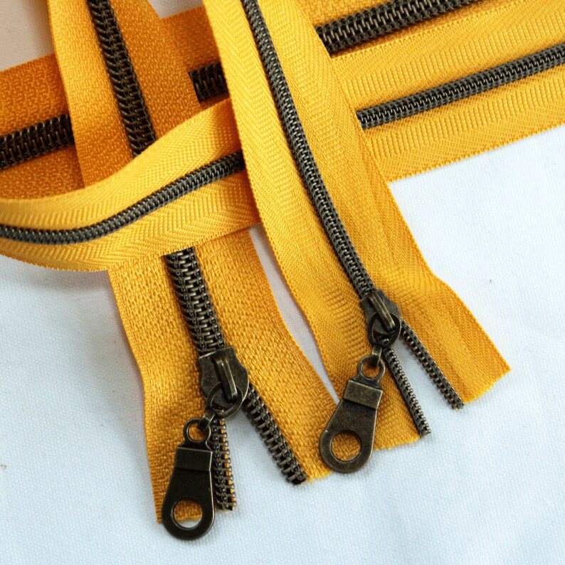 Size 3 Mustard Yellow Zipper With Antique Bronze Coil Nylon Etsy