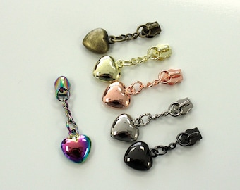 Size #5 Chain Heart Zipper Pulls, heart zipper pulls, purse zipper pulls