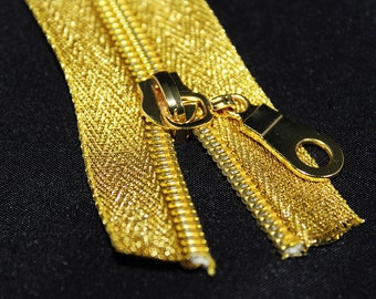 Metallic Gold Zipper by the yard with gold coil & Zipper Pulls, Nylon Coil Zipper Kit, Gold Zipper