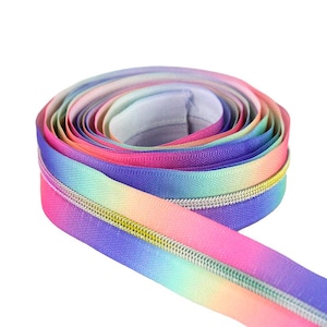 Size #3 Rainbow Gradient – Pastels with rainbow coil - 5 yards & 15 Regular (donut) Zipper Pulls