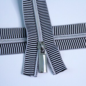 Size #5 Black Striped Zipper with Silver Coil