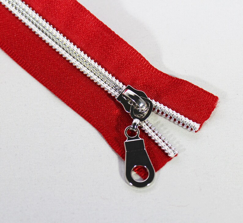 Size 5 Red Zipper by the Yard with Silver Coil & Zipper Etsy