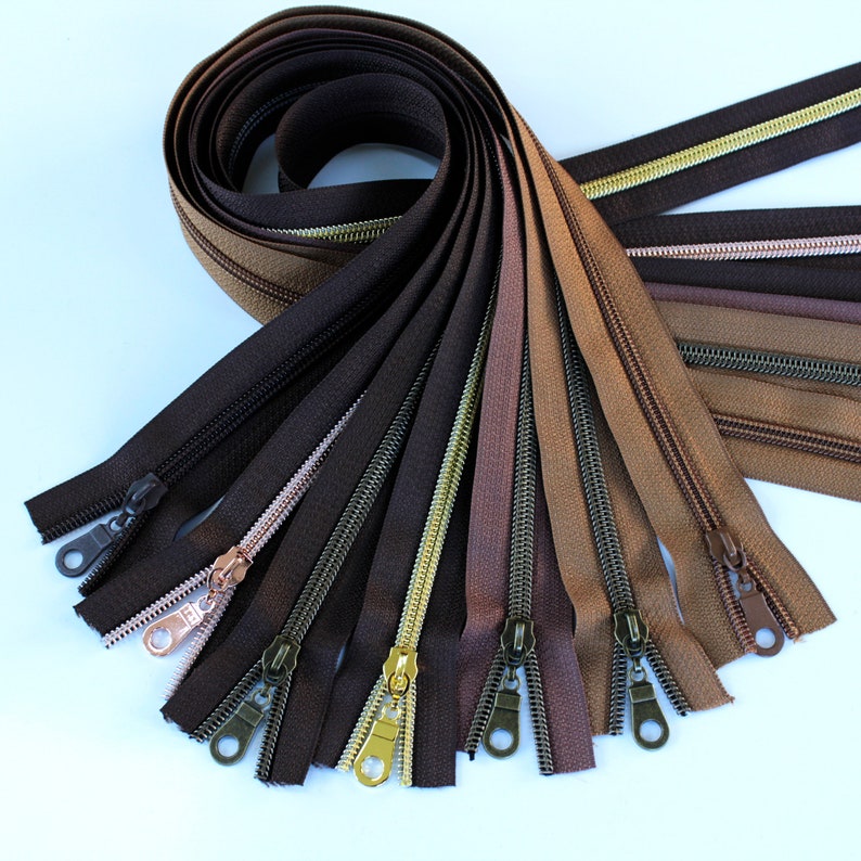 Brown Zippers Sampler Brown Zipper by the Yard Nylon Coil Etsy