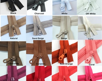 REGULAR Coil Nylon Coil Zippers Kits, #5 Zipper Tape, Bag Zippers, Zippers by the yard, 5yds & 15 Pulls