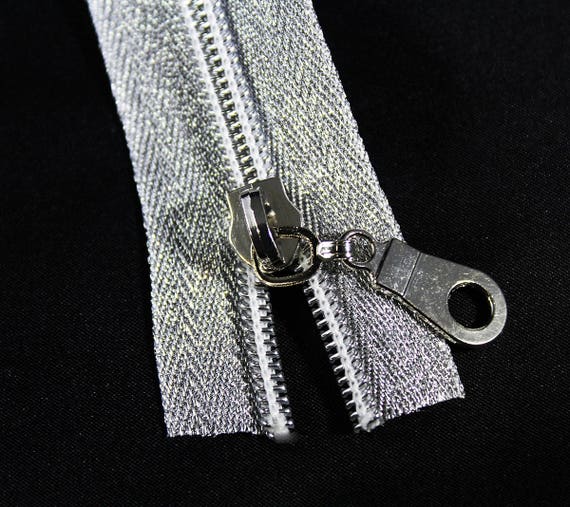 Size #5 Metallic Silver Zipper by the Yard With Silver Coil