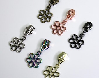 Size #5 (New Design) Flower Zipper Pulls for Nylon Coil Zippers, Purse Zipper Pulls, Nylon Zipper Pulls