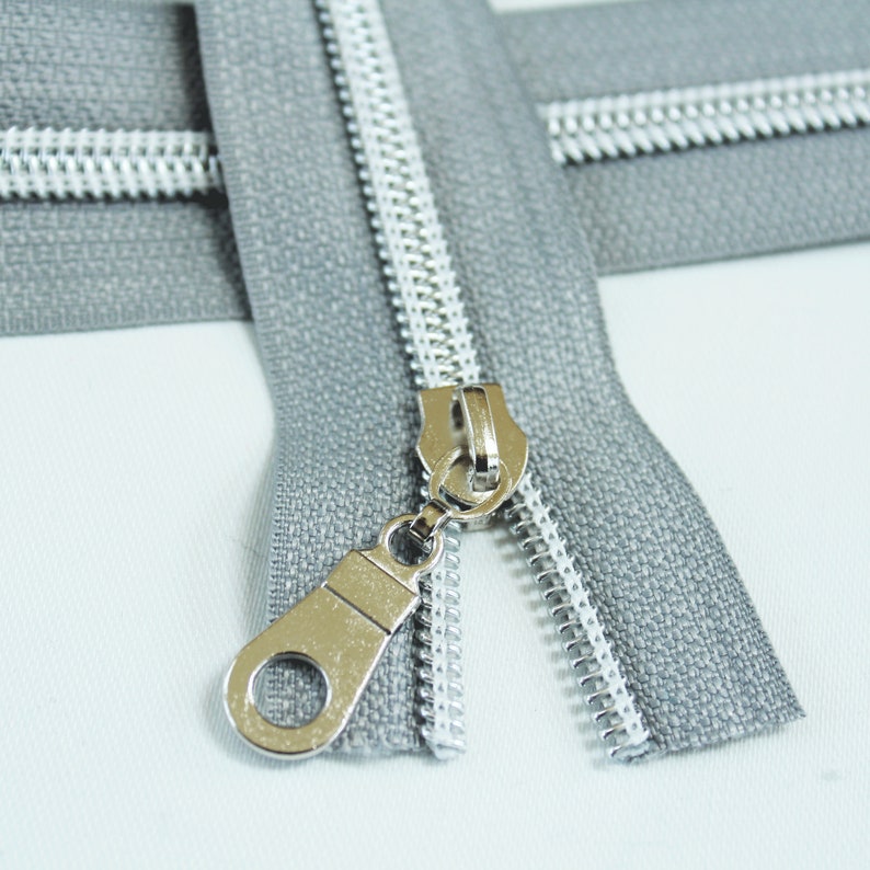 Size 5 Gray Zipper by the yard with silver coil & Zipper Etsy