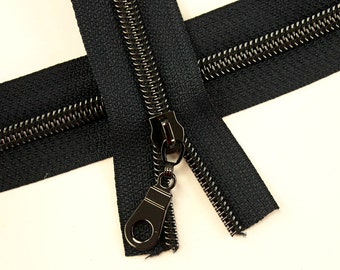 Size #5 Dark Navy Blue Zipper with Gunmetal coil - 5 yards & 15 Regular (Donut) Zipper Pulls