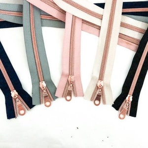 Size #3 Rose Gold Collection Kit, 5 yards of #3 Nylon Zipper Tape with Rose Gold Coil & 15 Zipper Pulls