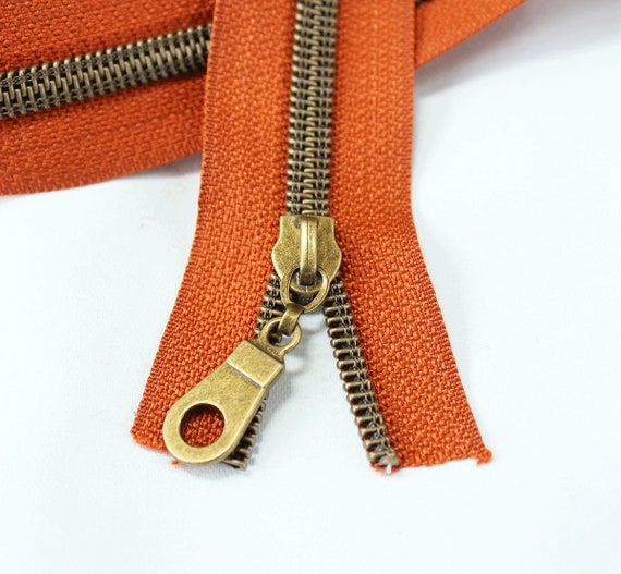 Size 5 Rust Orange Zipper by the Yard with Antique Bronze Etsy
