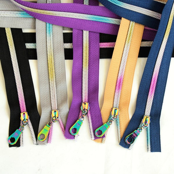 Size #5 Rainbow Collection Kit 2, Zipper by the Yard with rainbow coil, #5 Zipper Tape, Purse Zipper Tape