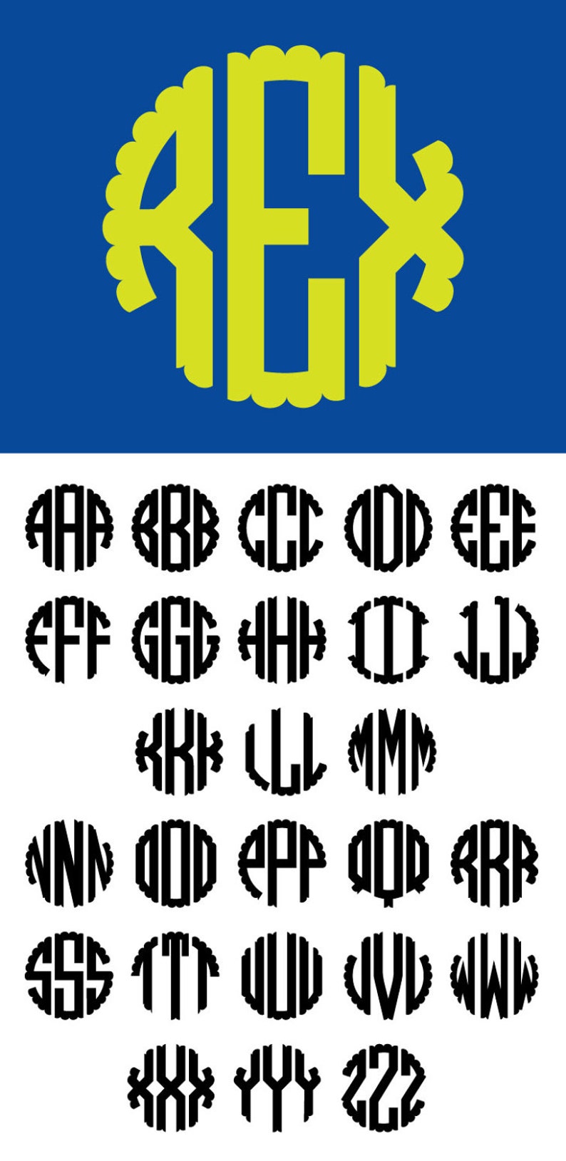 Download Digital SVG Font: Scalloped Circle Monogram Font in SVG format | Etsy