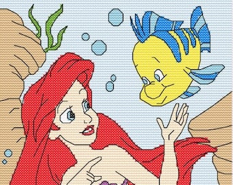 Ariel en Bot Cross Stitch patroon, instant download PDF
