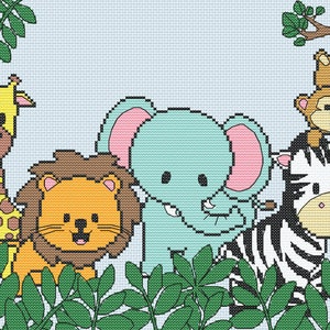 Jungle Animals Giraffe, Elephant, Monkey, Lion, Zebra Cross Stitch Pattern, instant download PDF
