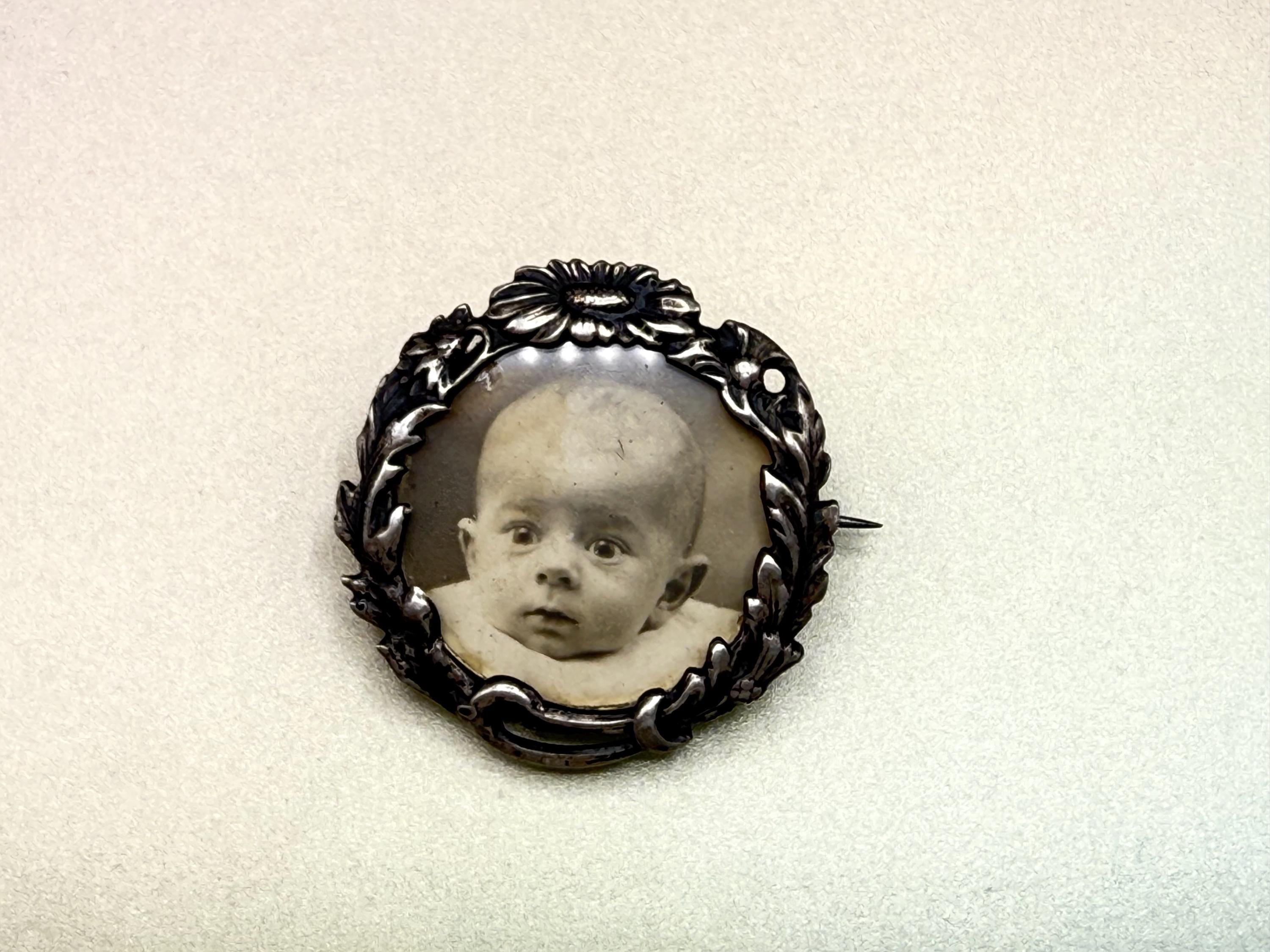 Broche Art Nouveau Argent Sterling Avec Photo Bébé - Époque Vintage - Occasion