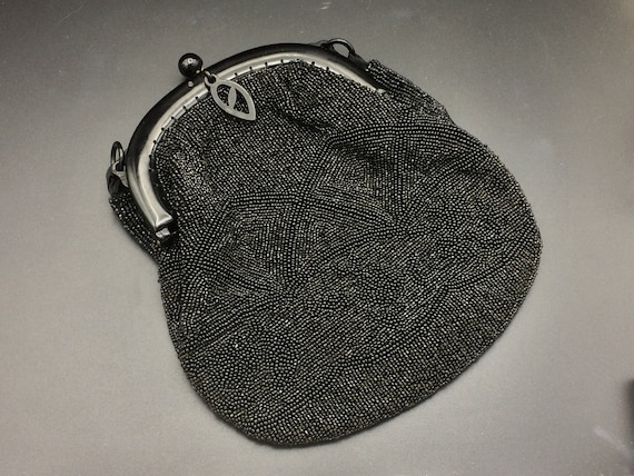 Vintage hand beaded handbag black beaded evening.