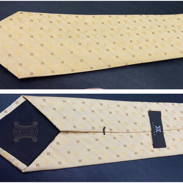 CELINE Vintage men's tie. Straw Yellow Color. Gift for men.