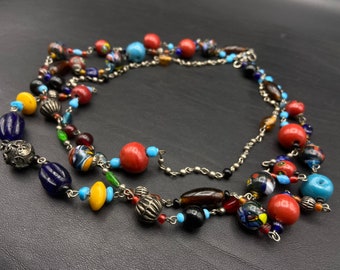 Vintage Murano parel lange ketting. Ketting voor vrouwen.