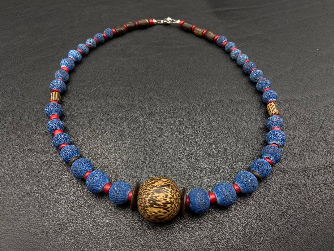 Collier Vintage Perles Bleues C25 - Occasion, En Plastique, Thème Perles, à Personnaliser