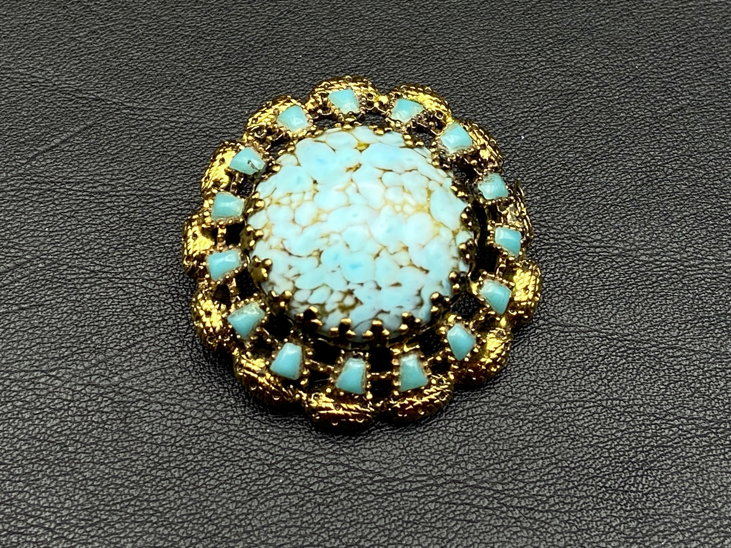 Broche Vintage Années 80 - Design Graphique, Cabochon En Pâte De Verre - Occasion