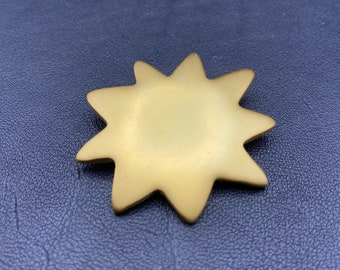 Vintage sun brooch in semi-matte golden color. Gift for her and for him.