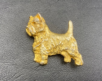 Broche de perro Scottie vintage en tono dorado. Broche unisex.