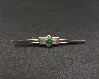 Broche de barra vintage francés con hermosa pieza central verde. bonito broche de los años 40. encantadora idea de regalo. broche unisex.