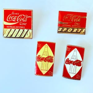4 Vintage Coca-Cola Sports Pin Badges, Coke, Soda, Pepsi