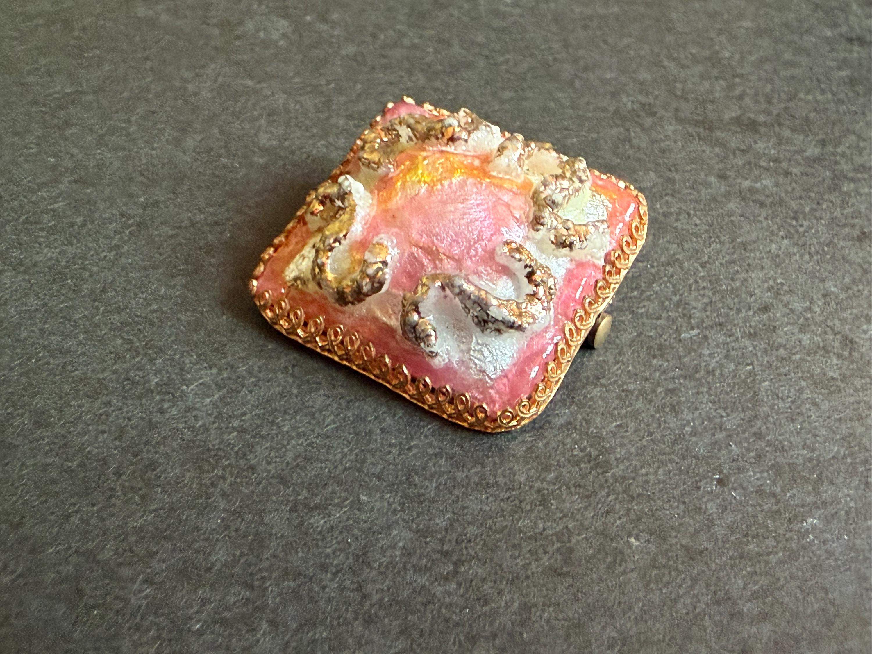 Broche Bouton émail Bleu Limoges Ancienne - Cristaux Et Relief - Laiton - Occasion