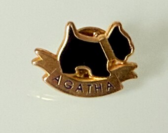 Belle Broche Vintage AGATHA - Scottish Terrier En Métal Doré Et Strass - Avec Sa Pochette