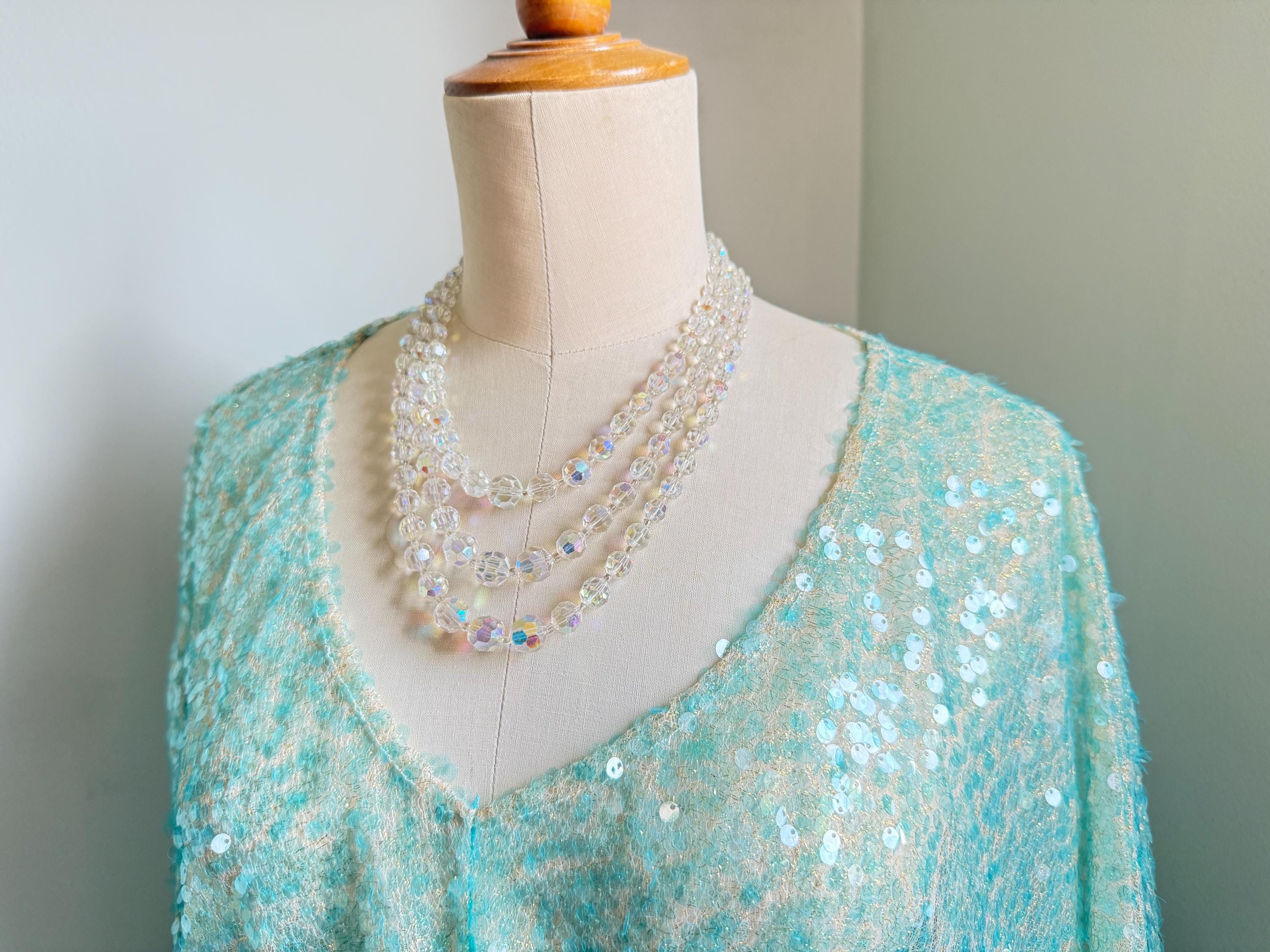 Collier Vintage Années 1950/60 - 25 Perles Ovales En Verre Rose Et Jaune - Occasion