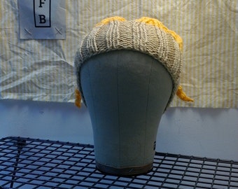 headband crown, one size, recycled yarn, beige, yellow