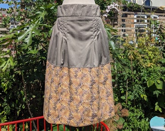 Skirt midi, two-tone, vintage wool(heirloom), overhanging pockets, M-L, 84cm stretched at elastic waistband, zip opening back of waistband
