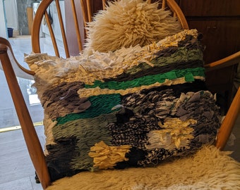 scatter cushion, handwoven, reclaimed fabric yarn