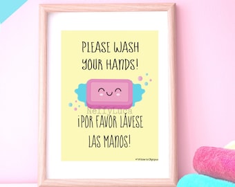 Bilingual Spanish English Hand Washing Sign Printable, Instant Download