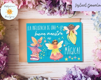 Spanish Teacher Appreciation Card: Fairies, Gracias Maestra (Digital Download)
