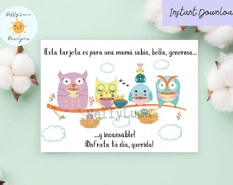 Spanish Mother's Day Owl Card: Coffee Loving Mom (Digital Download)
