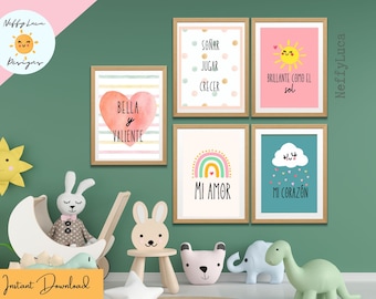 Spanish Nursery Art Prints: Girls Room Decor, Set of 5 (Instant Download)