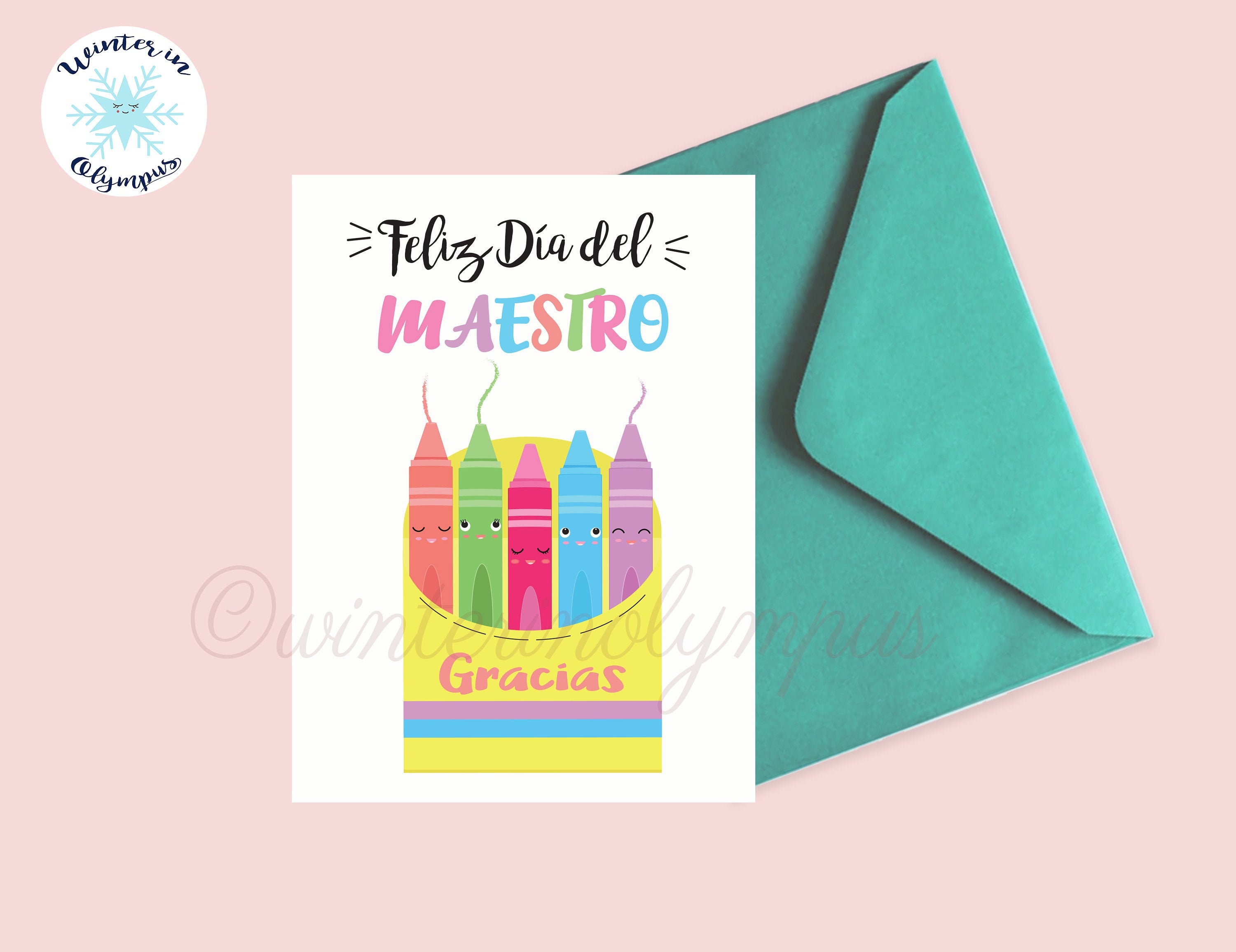 Spanish Teacher's Day Greeting Card Printable with Crayons Etsy