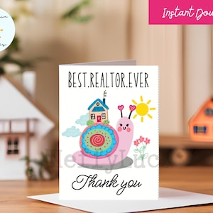 Realtor Dankeskarte zum Ausdrucken mit niedlichen Schnecke, Tarjeta Gracias paraagente inmobiliario, 13 x 18 cm, Instant Download