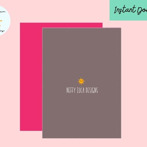 May include: A digital download of a printable card with a pink and gray background. The card features a smiling sun with the text "Neffy Luca Designs".