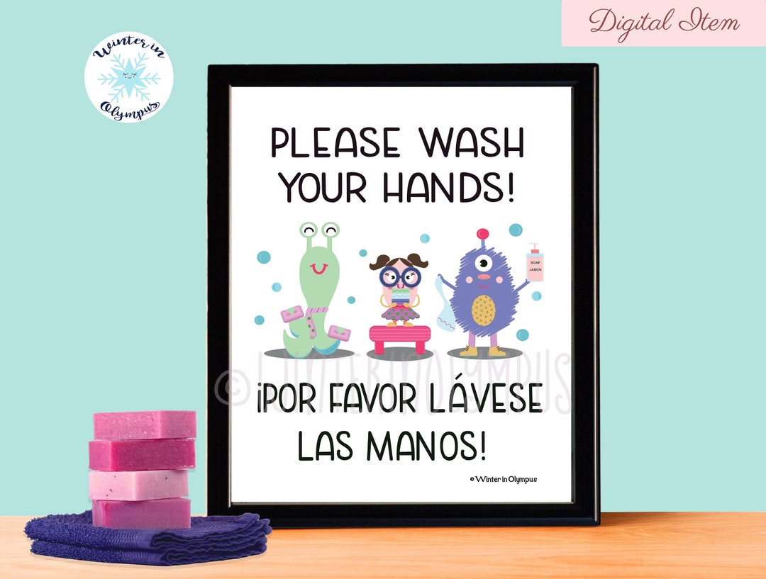 Bilingual Spanish English Hand Washing Sign Printable With Etsy