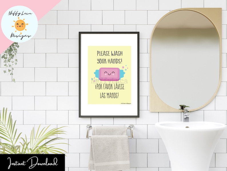 Bilingual Spanish English Hand Washing Sign Printable, Instant Download ...