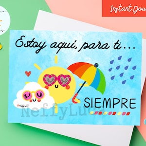Estoy Aquí Para Ti Siempre Printable Spanish Friendship Card - Sun and Cloud Design, Tarjeta español sol y nubes, 5 x 7 in, Instant Download