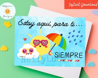 Spanish Friendship Card: Sun & Cloud Design - Estoy Aquí Para Ti (Digital Download)