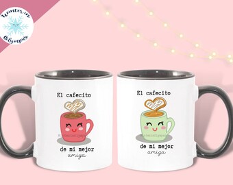 Amigas Best Friends Spanish Matching Mug Set, Personalized Cafecito Mugs, Taza Regalo Mejores Amigas Juego, Tazas Cerámicas 11 or 15 oz Mugs